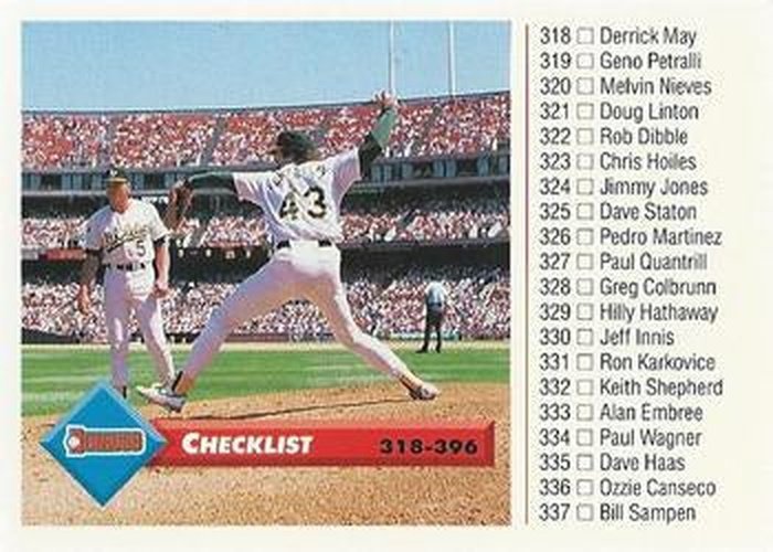 #396 Checklist: 318-396 - Oakland Athletics - 1993 Donruss Baseball