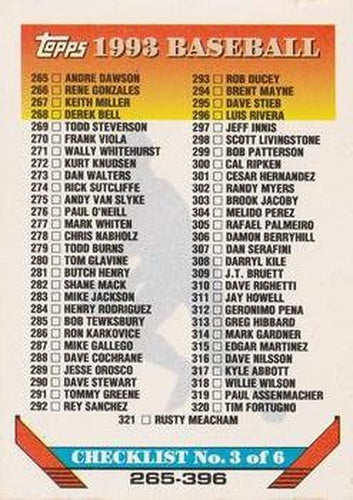 #396 Checklist 265-396 - 1993 Topps Baseball