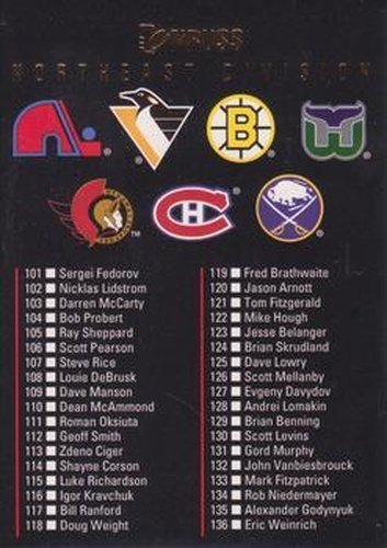 #398 Northeast Division Checklist - 1993-94 Donruss Hockey