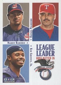 #3 AL Runs Batted In Manny Ramirez / Rafael Palmeiro / Ken Griffey, Jr. - Cleveland Indians / Texas Rangers / Seattle Mariners - 2000 Fleer Tradition Baseball