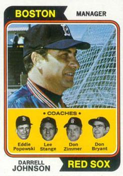#403 Red Sox Field Leaders Darrell Johnson / Eddie Popowski / Lee Stange / Don Zimmer / Don Bryant - Boston Red Sox - 1974 Topps Baseball