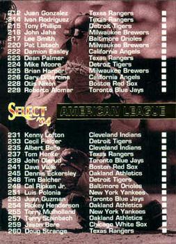 #419 AL Checklist 1 - 1994 Select Baseball