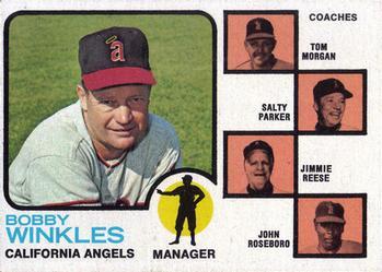 #421a Angels Field Leaders Bobby Winkles / Tom Morgan / Salty Parker / Jimmie Reese / John Roseboro - California Angels - 1973 Topps Baseball