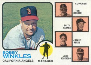 #421b Angels Field Leaders Bobby Winkles / Tom Morgan / Salty Parker / Jimmie Reese / John Roseboro - California Angels - 1973 Topps Baseball