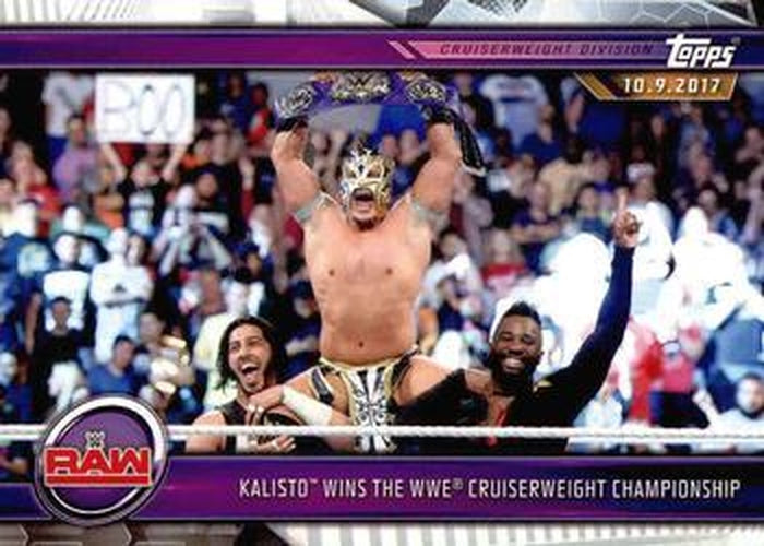 #42 Kalisto Wins the WWE Cruiserweight Championship - 2019 Topps WWE Road to Wrestlemania Wrestling