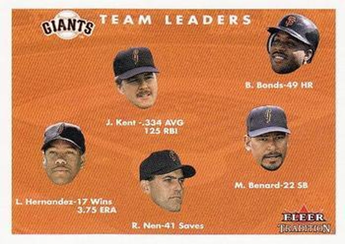 #432 Jeff Kent / Barry Bonds / Marvin Benard / Robb Nen / Livan Hernandez - San Francisco Giants - 2001 Fleer Tradition Baseball