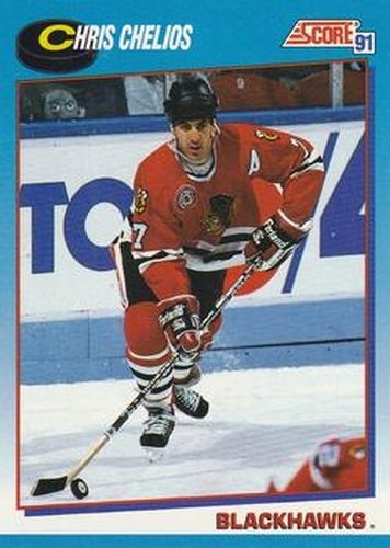#455 Chris Chelios - Chicago Blackhawks - 1991-92 Score Canadian Bilingual Hockey