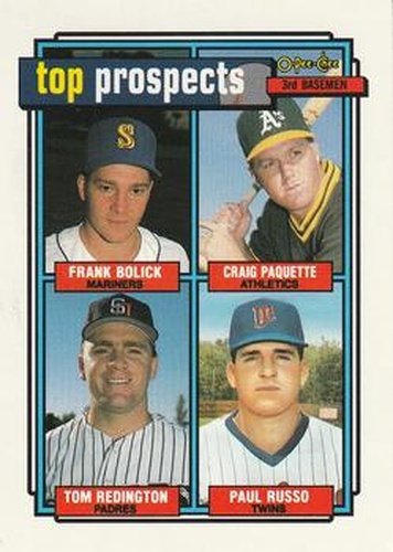 #473 Frank Bolick / Craig Paquette / Tom Redington / Paul Russo - Seattle Mariners / Oakland Athletics / San Diego Padres / Minnesota Twins - 1992 O-Pee-Chee Baseball