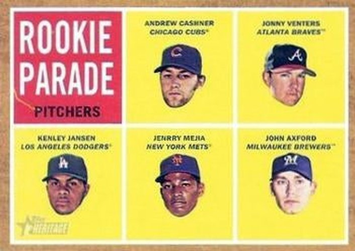 #495 Andrew Cashner / Jonathan Venters / Kenley Jansen / Jenrry Mejia / John Axford - Chicago Cubs / Atlanta Braves / Los Angeles Dodgers / New York Mets / Milwaukee Brewers - 2011 Topps Heritage Baseball