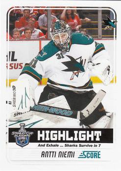#496 Antti Niemi - San Jose Sharks - 2011-12 Score Hockey