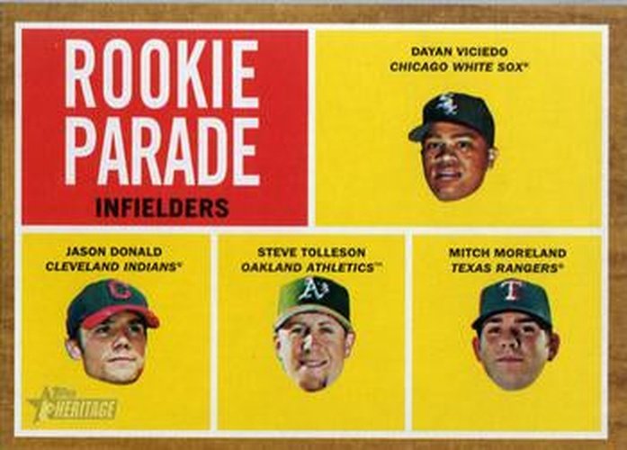 #499 Dayan Viciedo / Jason Donald / Steve Tolleson / Mitch Moreland - Chicago White Sox / Cleveland Indians / Oakland Athletics / Texas Rangers - 2011 Topps Heritage Baseball