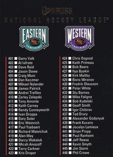 #510 Update Checklist: 401-510 - 1993-94 Donruss Hockey