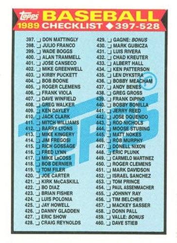 #524 Checklist: 397-528 - 1989 Topps Baseball
