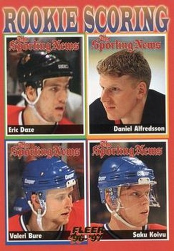 #136 Rookie Scoring Eric Daze / Daniel Alfredsson / Valeri Bure / Saku Koivu - Chicago Blackhawks / Ottawa Senators / Montreal Canadiens - 1996-97 Fleer Hockey