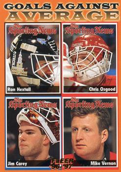 #144 Goals Against Average Ron Hextall / Chris Osgood / Jim Carey / Mike Vernon - Philadelphia Flyers / Detroit Red Wings / Washington Capitals - 1996-97 Fleer Hockey