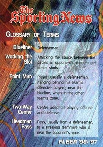 #148 Glossary Of Terms / Checklist - 1996-97 Fleer Hockey