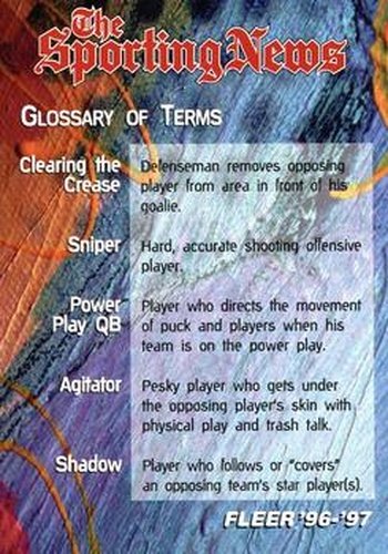 #149 Glossary Of Terms / Checklist - 1996-97 Fleer Hockey