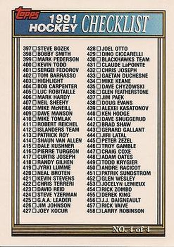 #528 Checklist 4 - 1991-92 Topps Hockey