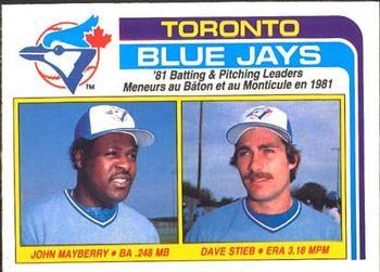 #53 Blue Jays Leaders / Checklist John Mayberry / Dave Stieb - Toronto Blue Jays - 1982 O-Pee-Chee Baseball