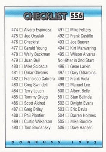 #556 Checklist 474-550 - 1992 Donruss Baseball
