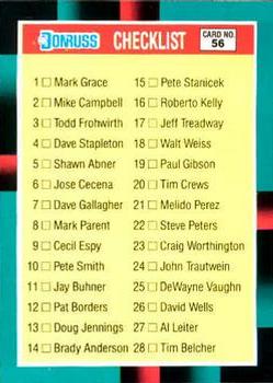 #56 Checklist - 1988 Donruss The Rookies Baseball