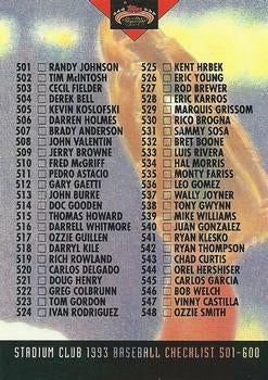 #590 Checklist: 501-600 - 1993 Stadium Club Baseball