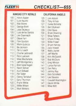 #655 Checklist - Kansas City Royals / California Angels / San Diego Padres / Baltimore Orioles - 1990 Fleer Canadian Baseball