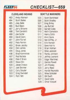 #659 Checklist - Seattle Mariners / Cleveland Indians / Chicago White Sox / Philadelphia Phillies - 1990 Fleer Canadian Baseball