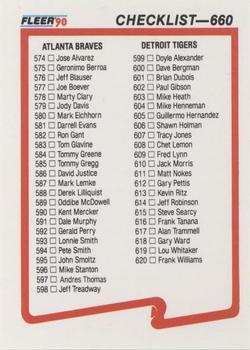 #660 Checklist - Atlanta Braves / Detroit Tigers - 1990 Fleer Canadian Baseball