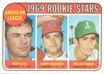 #597 American League 1969 Rookie Stars Bob Floyd / Larry Burchart / Rollie Fingers - Baltimore Orioles / Cleveland Indians / Oakland Athletics - 1969 Topps Baseball