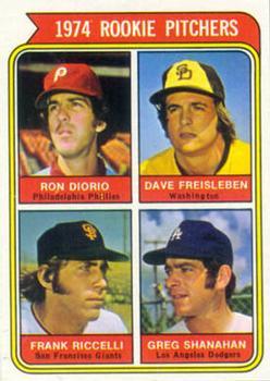 #599a 1974 Rookie Pitchers Ron Diorio / Dave Freisleben / Frank Riccelli / Greg Shanahan - Philadelphia Phillies / San Diego Padres / San Francisco Giants / Los Angeles Dodgers - 1974 Topps Baseball