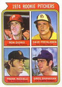 #599c 1974 Rookie Pitchers Ron Diorio / Dave Freisleben / Frank Riccelli / Greg Shanahan - Philadelphia Phillies / San Diego Padres / San Francisco Giants / Los Angeles Dodgers - 1974 Topps Baseball