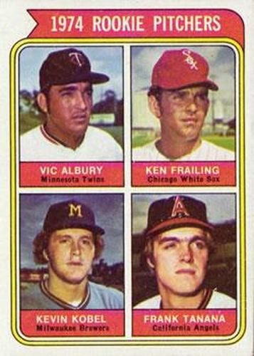 #605 1974 Rookie Pitchers Vic Albury / Ken Frailing / Kevin Kobel / Frank Tanana - Minnesota Twins / Chicago White Sox / Milwaukee Brewers / California Angels - 1974 Topps Baseball