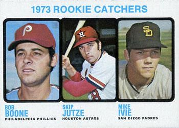#613 1973 Rookie Catchers Bob Boone / Skip Jutze / Mike Ivie - Philadelphia Phillies / Houston Astros / San Diego Padres - 1973 Topps Baseball