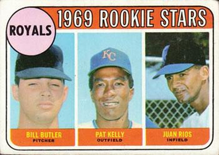 #619 Royals 1969 Rookie Stars Bill Butler / Pat Kelly / Juan Rios - Kansas City Royals - 1969 Topps Baseball