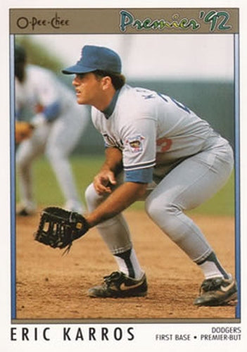 #63 Eric Karros - Los Angeles Dodgers - 1992 O-Pee-Chee Premier Baseball