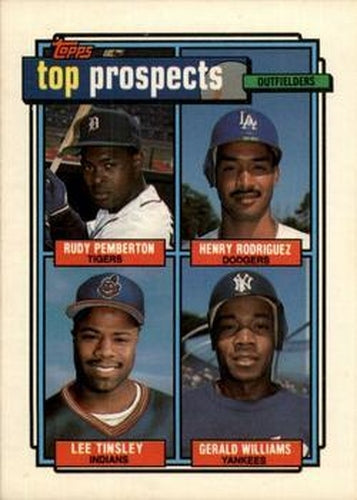 #656 1992 Top Prospects Outfielders Rudy Pemberton / Henry Rodriguez / Lee Tinsley / Gerald Williams - Detroit Tigers / Los Angeles Dodgers / Cleveland Indians / New York Yankees - 1992 Topps Baseball