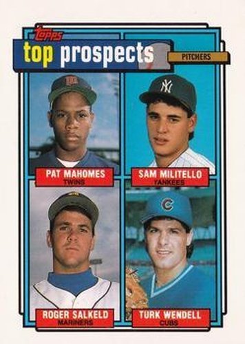 #676 1992 Top Prospects Pitchers Pat Mahomes / Sam Militello / Roger Salkeld / Turk Wendell - Minnesota Twins / New York Yankees / Seattle Mariners / Chicago Cubs - 1992 Topps Baseball
