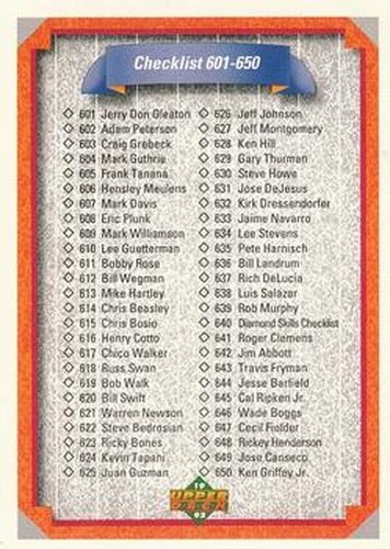 #700 Checklist: 601-700 - 1992 Upper Deck Baseball