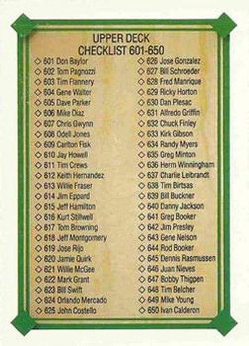 #700 Checklist: 601-700 - 1989 Upper Deck Baseball