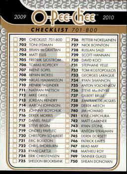 #701 Checklist - 2009-10 O-Pee-Chee Hockey