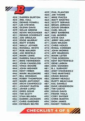 #704 Checklist: 424-564 - 1992 Bowman Baseball