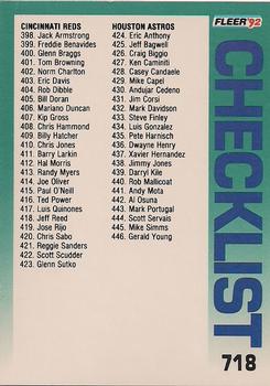#718 Checklist: Reds / Astros / Dodgers / Expos - Cincinnati Reds / Houston Astros / Los Angeles Dodgers / Montreal Expos - 1992 Fleer Baseball