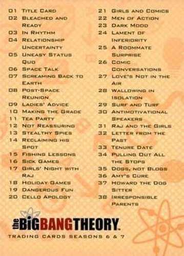#72 Checklist: 01-72 - 2016 Cryptozoic The Big Bang Theory Seasons 6 & 7