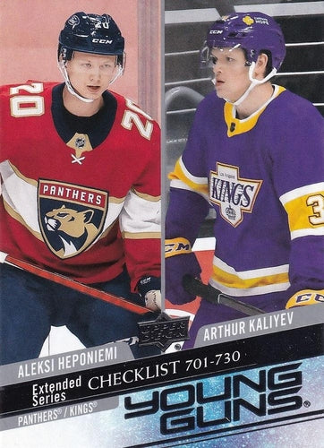 #730 Young Guns Checklist Aleksi Heponiemi / Arthur Kaliyev - Florida Panthers / Los Angeles Kings - 2020-21 Upper Deck Hockey