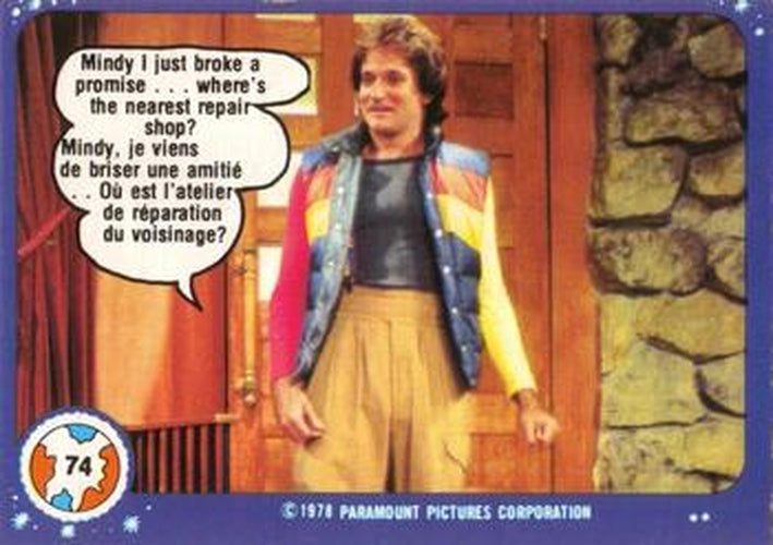 #74 Mindy, I Just Broke a Promise... Where's the Nearest Repair Shop? - 1978 O-Pee-Chee Mork & Mindy