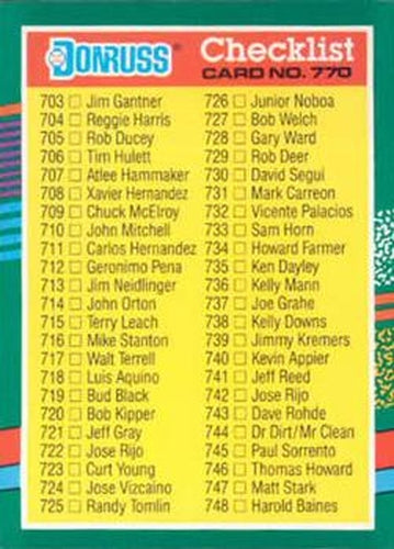 #770 Checklist 703-770 - 1991 Donruss Baseball