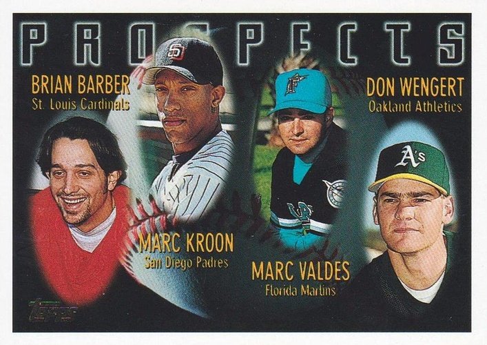 #433 Brian Barber / Marc Kroon / Marc Valdes / Don Wengert - St. Louis Cardinals / San Diego Padres / Florida Marlins / Oakland Athletics - 1996 Topps Baseball