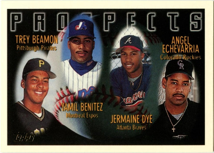 #439 Trey Beamon / Yamil Benitez / Jermaine Dye / Angel Echevarria - Pittsburgh Pirates / Montreal Expos / Atlanta Braves / Colorado Rockies - 1996 Topps Baseball