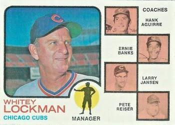 #81b Cubs Field Leaders Whitey Lockman / Hank Aguirre / Ernie Banks / Larry Jansen / Pete Reiser - Chicago Cubs - 1973 Topps Baseball